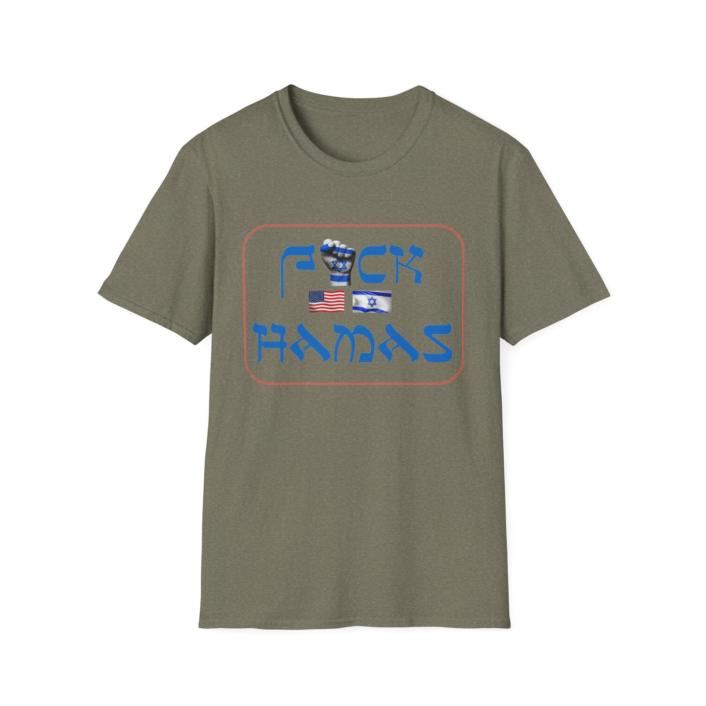 Unisex Softstyle T-Shirt: FXCK HAMAS WITH FLAGS